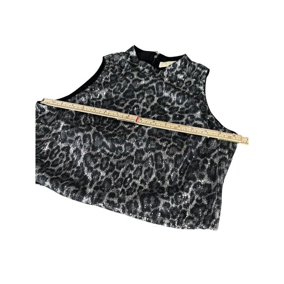 Michael Kors Womens Sequin Leopard Print Sleeveless Crop Top M Polyester - Picture 9 of 12